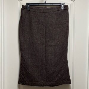 H&M Sz 12 Dark Brown Heather Wool Blend Midi Pencil Skirt No Belt Slight Flare
